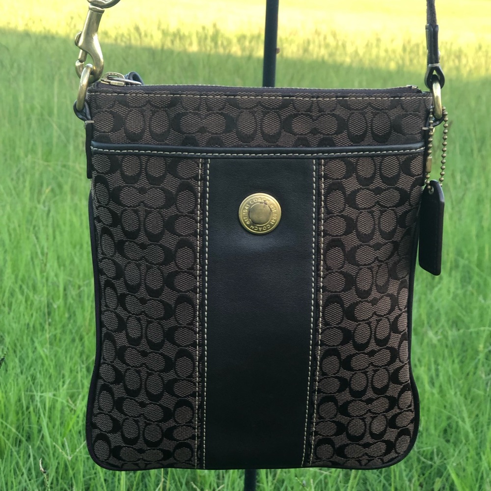 Coach Brown Signature Crossbody with Dark Brown Leather Trim